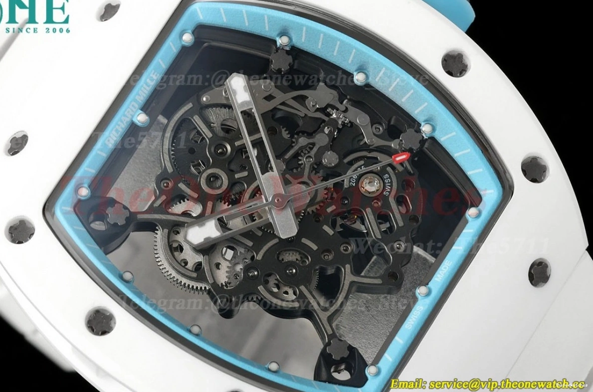 Strap Skeleton RM055 RMUL2 On Dial Blue T+F White Ceramic Rubber White 1225